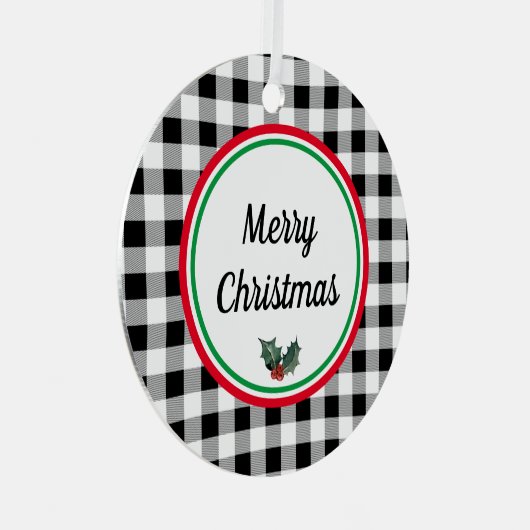 Dubbelzijdige Custom Buffalo Check Vrolijk Kerstfe Metalen Ornament (Voorkant Rechts)