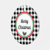 Dubbelzijdige Custom Buffalo Check Vrolijk Kerstfe Metalen Ornament (Voorkant links)