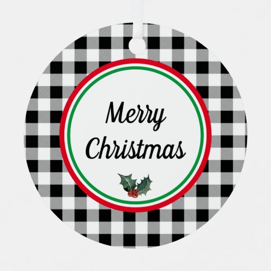 Dubbelzijdige Custom Buffalo Check Vrolijk Kerstfe Metalen Ornament (Voorkant)