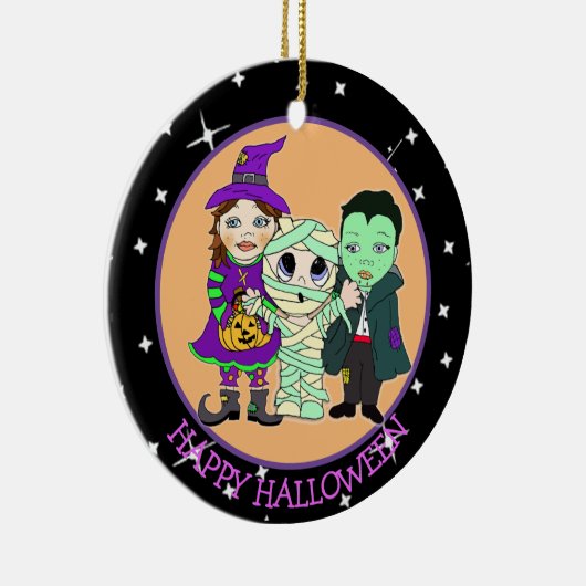 Dubbelzijdige Halloween-Kinderen en Bats Keepomwil Keramisch Ornament (Rechts)