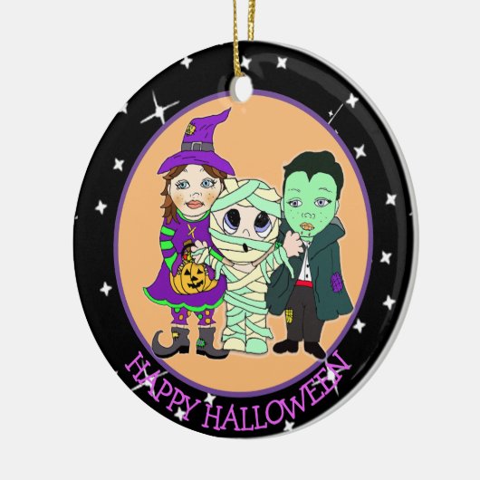 Dubbelzijdige Halloween-Kinderen en Bats Keepomwil Keramisch Ornament (Links)