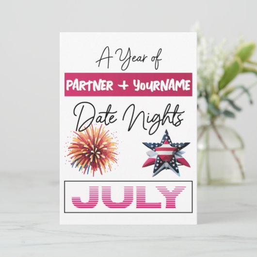 dubbelzijdige notitiekaart voor juli (Staand voorkant)