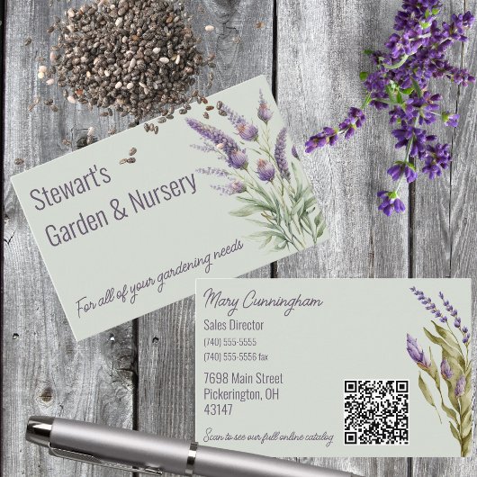 Dubbelzijdige Paarse lavender met QR-code Visitekaartje