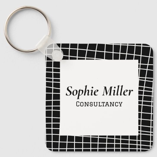 Dubbelzijdige QR-code Eenvoudige zwarte en witte R Sleutelhanger (Voorkant)