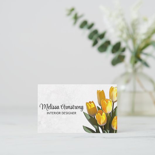 Dubbelzijdige realistische gele tulp met QR-code Visitekaartje (Staand voorkant)