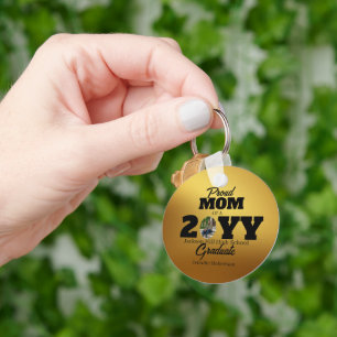 Dubbelzijdige Ronde Trots Mama Afgestudeerd Gouden Sleutelhanger