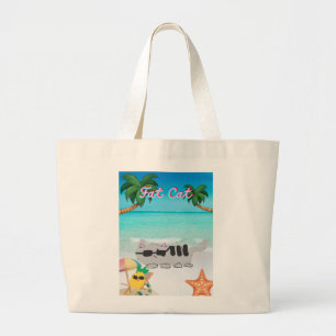 Dubbelzijdige strandtas vakantie dikke kat grote tote bag