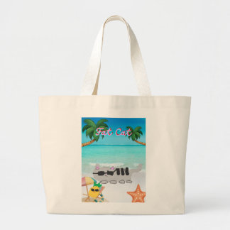 Dubbelzijdige strandtas vakantie dikke kat grote tote bag