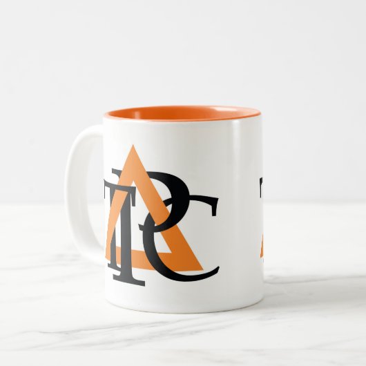 Dubbelzijdige Triangle logo mok, sinaasappel binne Tweekleurige Koffiemok (Voorkant links)