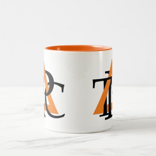 Dubbelzijdige Triangle logo mok, sinaasappel binne Tweekleurige Koffiemok (Center)