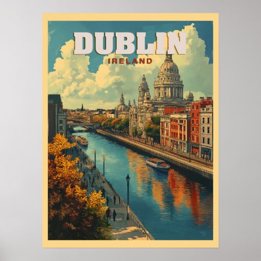 Dublin City Ierland - Retro Reizen Poster (Voorkant)