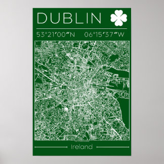 Dublin groene kaartposter Minimaal wandkunst Ierla Poster