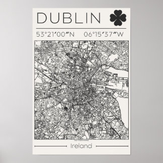 Dublin Ierland Houtskool Stadkaart Poster Minimali