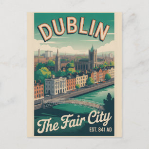 Dublin Ierland Retro Stijl Stadslandschap Reizen Briefkaart