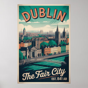 Dublin Ierland Retro Stijl Stadslandschap Reizen Poster