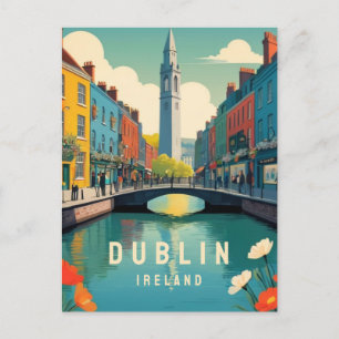 Dublin Ierland Retro Travel Art Floral Tower River Briefkaart
