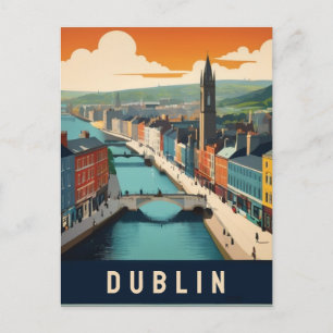 Dublin Ierland Retro Travel Art River scene Briefkaart