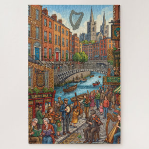 Dublin Ierland Straatscène & Temple Bar 1014 stukj Legpuzzel