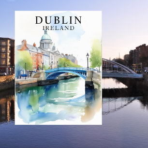 Dublin, Ierland Waterverf Travel Art Briefkaart