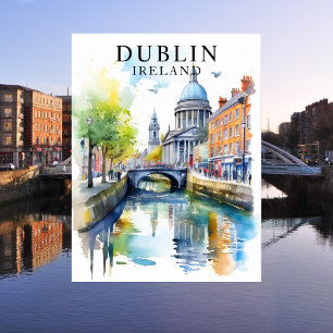 Dublin, Ierland Waterverf Travel Art Briefkaart