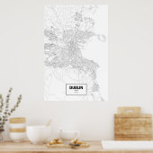 Dublin, Ierland (zwart op wit) Poster (Keuken)