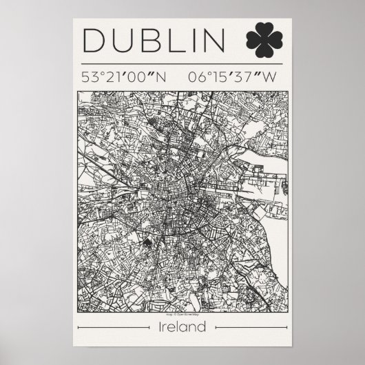 Dublin Ireland Charcoal City Map Poster Minimal (Devant)