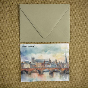 Dublin Ireland City Silhouette Waterverf Painting Briefkaart