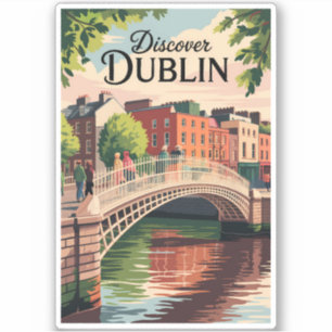 Dublin Ireland Illustration Travel Art Vintage Sticker