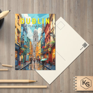 Dublin Ireland Travel Art Vintage Briefkaart