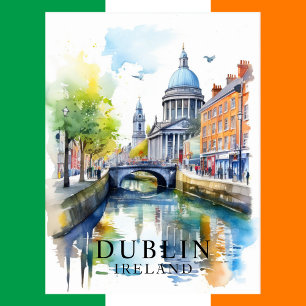 Dublin, Irlande Watercolor Travel Art Carte postal
