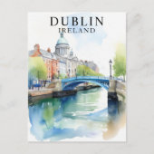 Dublin, Irlande Watercolor Travel Art Carte postal (Devant)