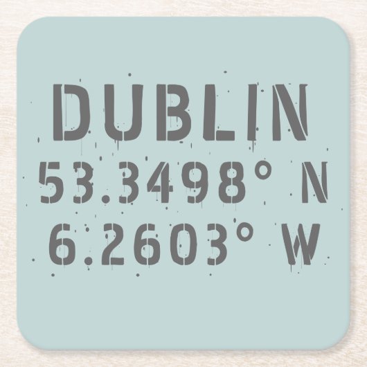 Dublin Latitude Longitude Vierkante Kartonnen Onderzetter (Voorkant)