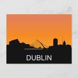 Dublin silhouet, zomer zonsondergang illustratie briefkaart