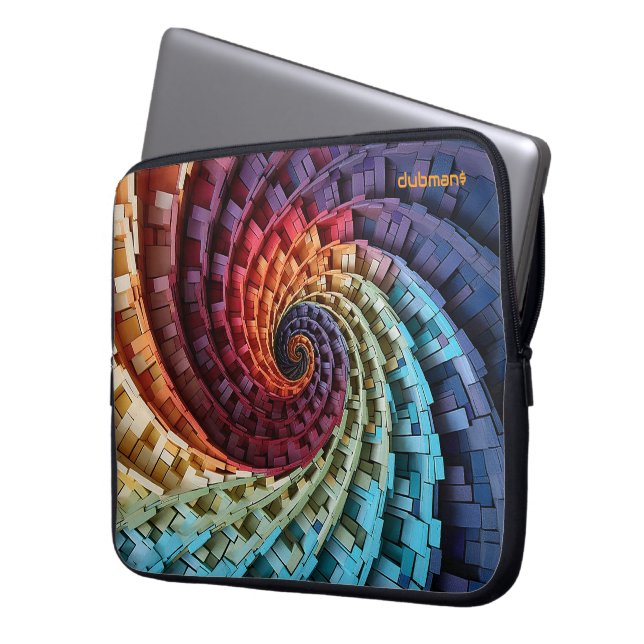 Dubman Design: Fibonacci Rainbow Trippy Spiral Laptop Sleeve (Voorkant Links)