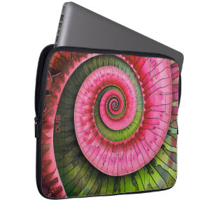 Dubman Designs: Glowende Roze en Groene Fibonacci Laptop Sleeve