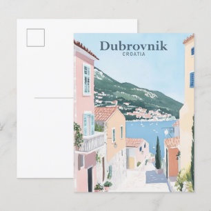 Dubrovnik Kroatië Gouache Illustratie Reizen Briefkaart