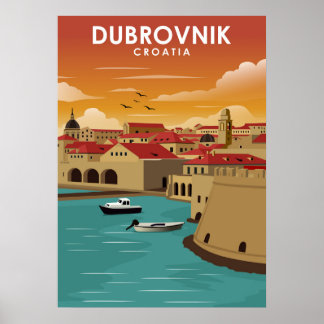 Dubrovnik Kroatië — Minimale reisillustratie Poster