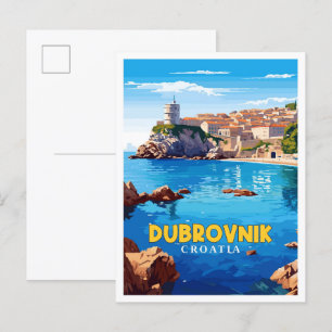 Dubrovnik Kroatië vintage reisillustratie Briefkaart