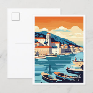 Dubrovnik Kroatië vintage reisillustratie Briefkaart