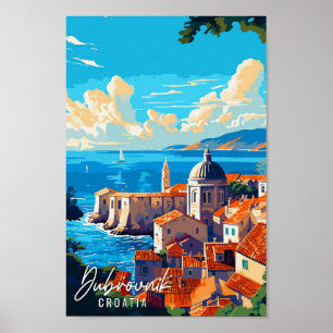 Dubrovnik Kroatië vintage reisillustratie Poster
