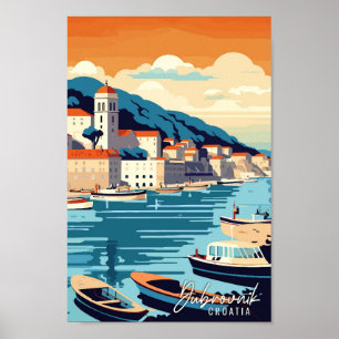 Dubrovnik Kroatië vintage reisillustratie Poster