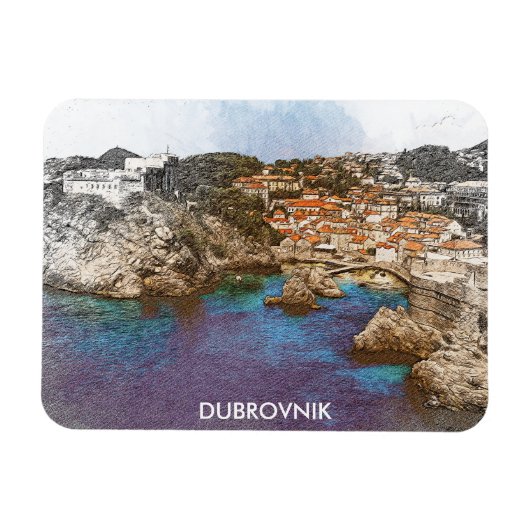 Dubrovnik Kroatië Waterverf Kust Uitzicht Magneet (Horizontaal)