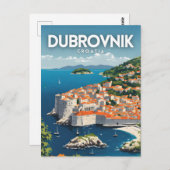 Dubrovnik nostalgische retro reiskunst briefkaart (Voorkant / Achterkant)