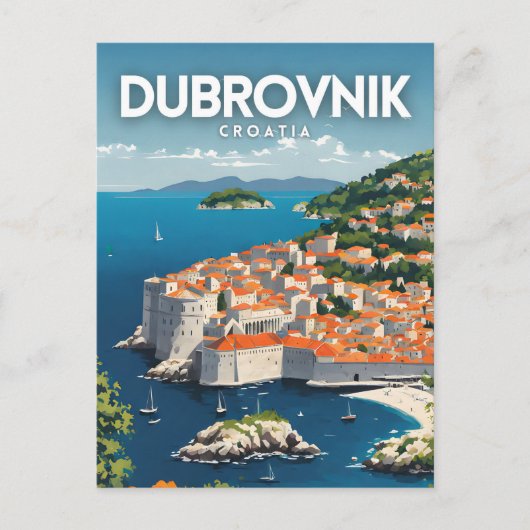 Dubrovnik nostalgische retro reiskunst briefkaart (Voorkant)