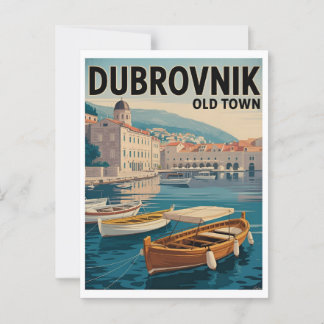Dubrovnik Old Town Vintage Poster – Retro Waterfor Briefkaart