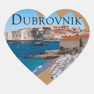 Dubrovnik: Uitzicht van strand en oude stad Hart Sticker