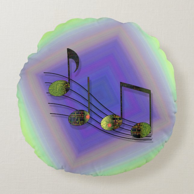Dubstep Notes Rond Kussen (Voorkant)
