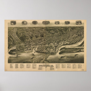 Dubuque Iowa 1889 Antiek Panorama Poster