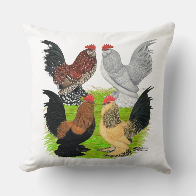 D'Uccles Four Roosters Kussen (Voorkant)