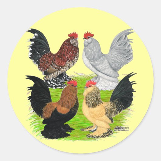 D'Uccles Four Roosters Ronde Sticker (Voorkant)